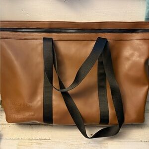 Ted Baker Tan Leather Duffel Bag with Black Straps